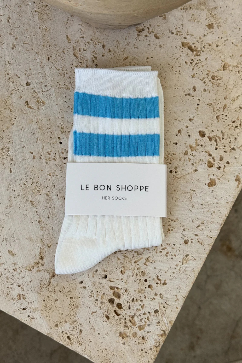 LE BON SHOPPE HER VARSITY SOCKS BLUE STRIPE