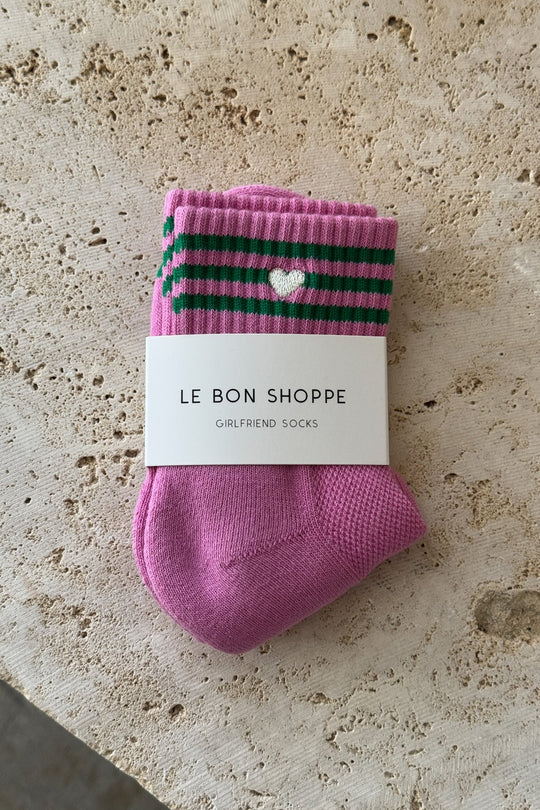 LE BON SHOPPE EMBROIDERED GIRLFRIEND SOCKS ROSE PINK + HEART